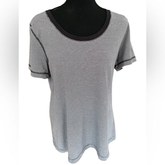 Land’s End round neck black/ white striped tee size L - Picture 1 of 5